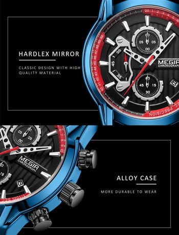 MEGIR Fashion Ανδρικά αθλητικά ρολόγια Chronograph Πολυτελές ρολόι χαλαζία Δερμάτινο casual Wristwatch Army Military ρολόι Reloj Hombre