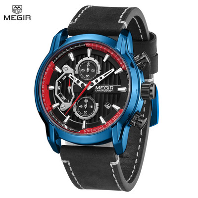 MEGIR Fashion Ανδρικά αθλητικά ρολόγια Chronograph Πολυτελές ρολόι χαλαζία Δερμάτινο casual Wristwatch Army Military ρολόι Reloj Hombre