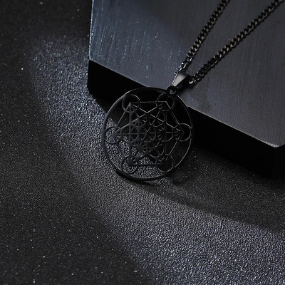 Κολιέ Vnox Metatron Cube για άνδρες Γυναικείες, Yoga Hindu Buddhism Tree of Flower Hollow μενταγιόν από ανοξείδωτο ατσάλι, αλυσίδα 24"