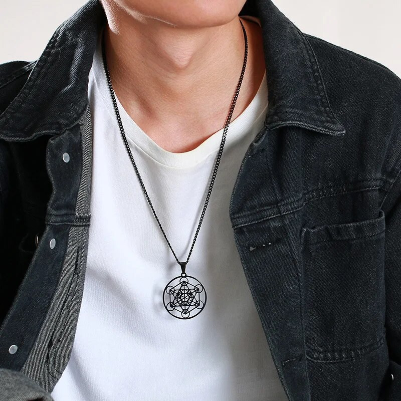 Κολιέ Vnox Metatron Cube για άνδρες Γυναικείες, Yoga Hindu Buddhism Tree of Flower Hollow μενταγιόν από ανοξείδωτο ατσάλι, αλυσίδα 24"