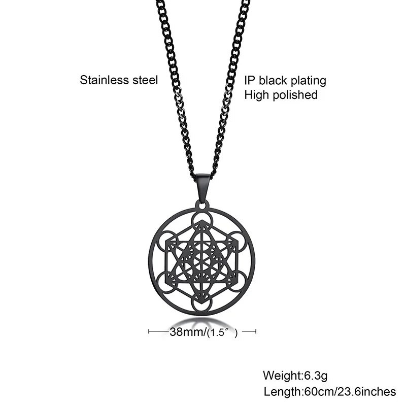 Κολιέ Vnox Metatron Cube για άνδρες Γυναικείες, Yoga Hindu Buddhism Tree of Flower Hollow μενταγιόν από ανοξείδωτο ατσάλι, αλυσίδα 24"