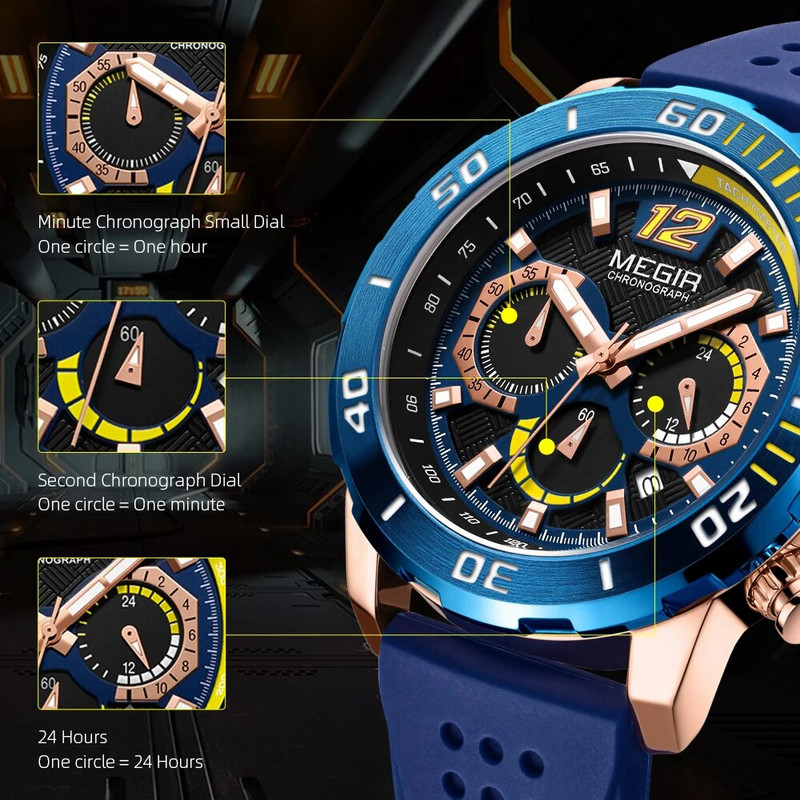 MEGIR Novi modni muški satovi Vrhunska marka Luksuzni kvarcni sat Muški sportski kronograf Vodootporni ručni sat Relogio Masculino