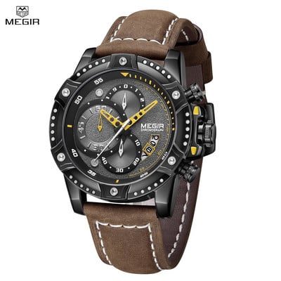 MEGIR Reloj Hombre Fashion Ceas Bărbați Cronograf Curea din piele Ceas de mână casual cu quartz Ceas sport pentru bărbați, Montre Homme