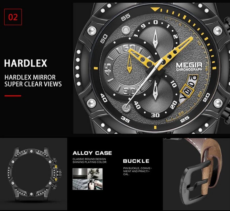MEGIR Reloj Hombre mados vyriškas laikrodis Chronografas, odinis diržas, laisvalaikio kvarcinis rankinis laikrodis vandeniui atsparus vyriškas sportinis laikrodis Montre Homme