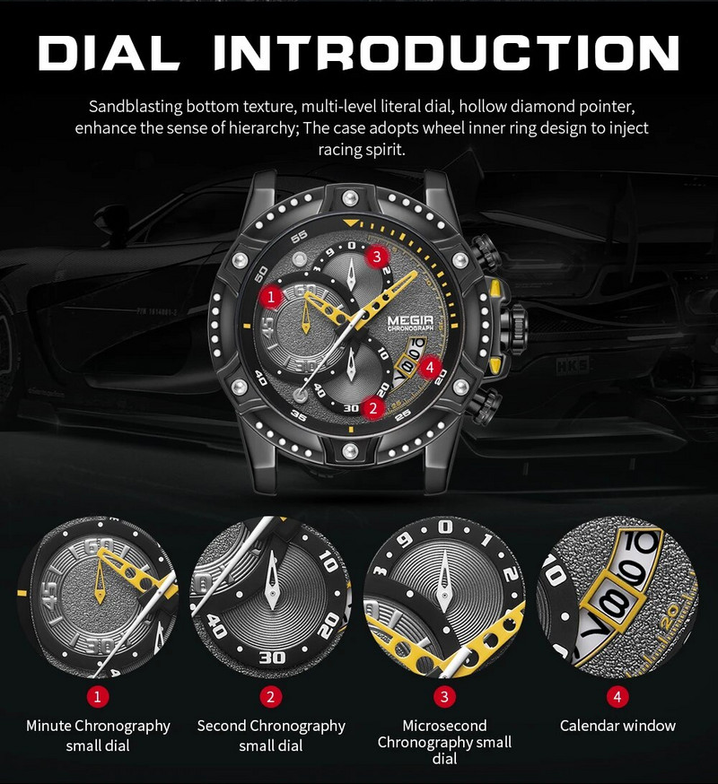 MEGIR Reloj Hombre mados vyriškas laikrodis Chronografas, odinis diržas, laisvalaikio kvarcinis rankinis laikrodis vandeniui atsparus vyriškas sportinis laikrodis Montre Homme