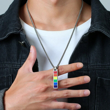 Vnox Stylish Rainbow Vertical Bar Медальони Колиета за мъже жени ЛГБТ лесбийки мъжки унисекс бижута 24\