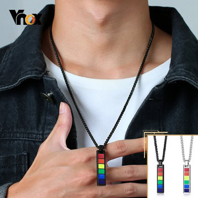 Vnox Stylish Rainbow Vertical Bar Медальони Колиета за мъже жени ЛГБТ лесбийки мъжки унисекс бижута 24" верижка от пшеница