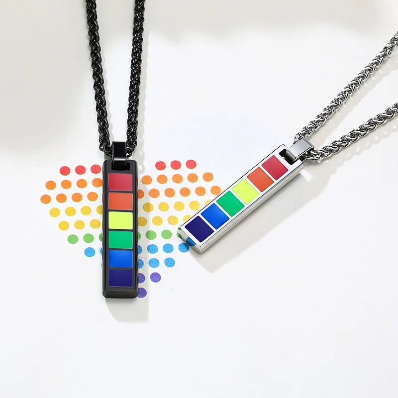 Κολιέ με κρεμαστό κόσμημα Vnox Stylish Rainbow Vertical Bar για άντρες Γυναικείες ΛΟΑΤ Λεσβίες ανδρικές κοσμήματα Unisex 24" Αλυσίδα σίτου