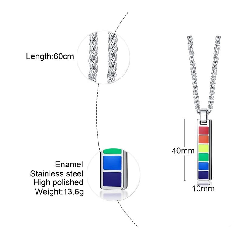 Κολιέ με κρεμαστό κόσμημα Vnox Stylish Rainbow Vertical Bar για άντρες Γυναικείες ΛΟΑΤ Λεσβίες ανδρικές κοσμήματα Unisex 24" Αλυσίδα σίτου