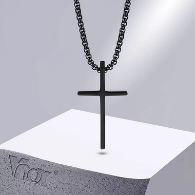 Vnox Simple Unisex Cross κολιέ, βασικό μενταγιόν από ανοξείδωτο ατσάλι για γυναίκες άνδρες, κολάρο προσευχής του Χριστού, ρυθμιζόμενη αλυσίδα κουτιού