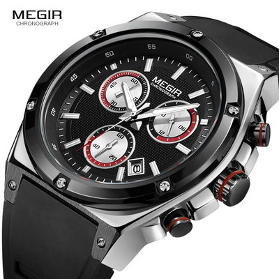 MEGIR Sports Chronograph Quartz Ρολόγια Χαλαζίας Ανδρικά Αδιάβροχο Ρολόι Σιλικόνης Relojios Luminous Relojes Montres 2073GS-BK-1