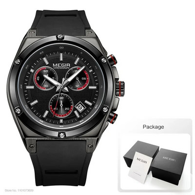 MEGIR spordikronograaf kvartsist randmekellad meestele silikoonist veekindel kell Relojios helendav Relojes Montres 2073GS-BK-1