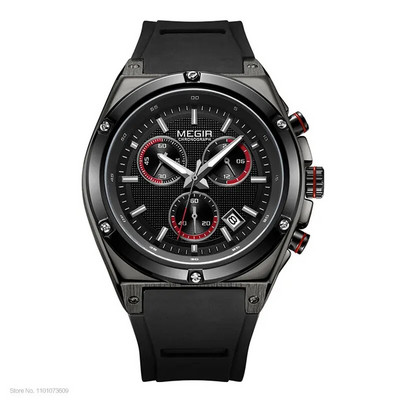 MEGIR spordikronograaf kvartsist randmekellad meestele silikoonist veekindel kell Relojios helendav Relojes Montres 2073GS-BK-1