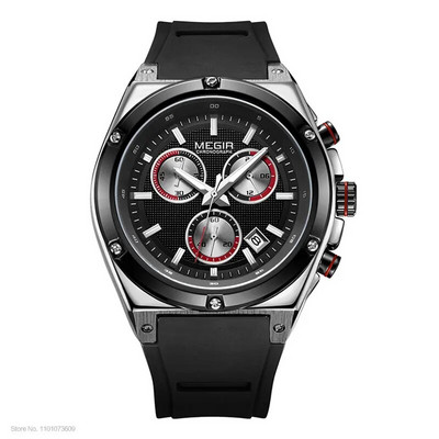 MEGIR spordikronograaf kvartsist randmekellad meestele silikoonist veekindel kell Relojios helendav Relojes Montres 2073GS-BK-1