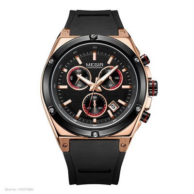 MEGIR spordikronograaf kvartsist randmekellad meestele silikoonist veekindel kell Relojios helendav Relojes Montres 2073GS-BK-1