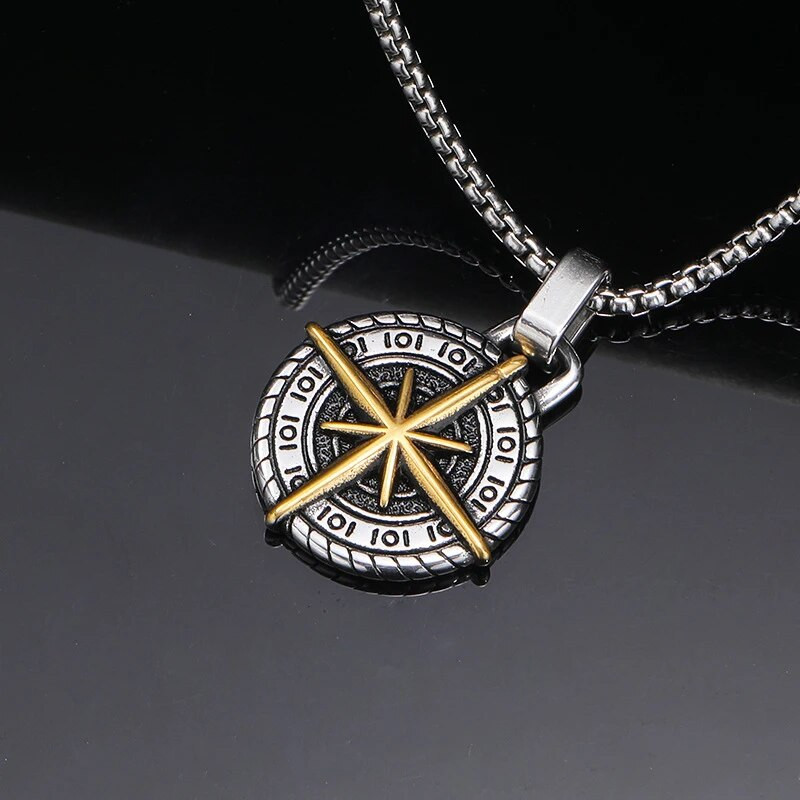 Meeste Retro Vikingi kompassi ripatsiga kaelakee roostevabast terasest punki vintage ümarkaelusega kett Choker moeehted aksessuaarid