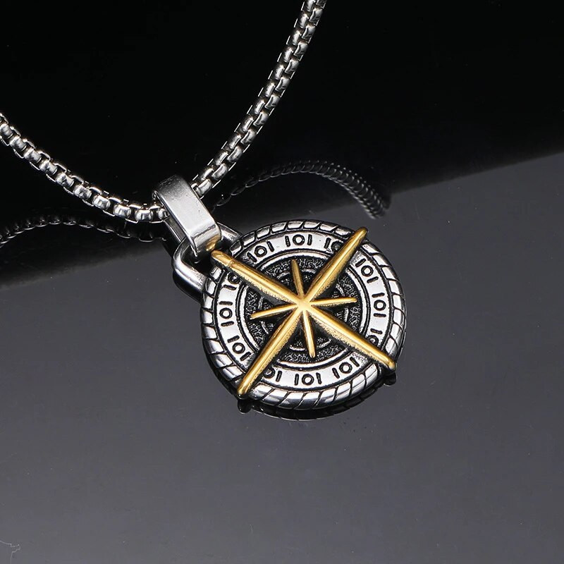 Meeste Retro Vikingi kompassi ripatsiga kaelakee roostevabast terasest punki vintage ümarkaelusega kett Choker moeehted aksessuaarid