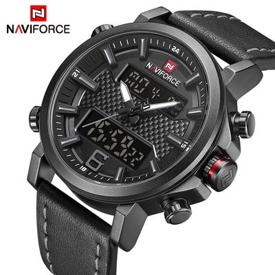 NAVIFORCE Ceasuri sportive pentru bărbați Ceas digital cu LED cuarț pentru bărbați Ceas de mână militar rezistent la apă din piele de marcă de top de lux.