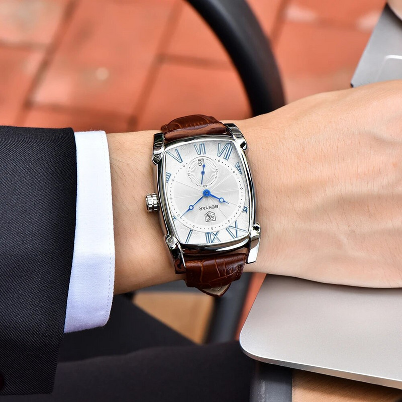 BENYAR Kellad Meeste Luksusbränd Kvarts Meeste Käekellad Militaar nahast rihmaga vabaaja kellad veekindel Reloj De Hombre