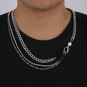 Hiphop trijų sluoksnių vyrų perlų vėrinys Punk nerūdijančio plieno kubietiška kaklo grandinėlė vyrams Rock Choker Madingi papuošalai aksesuarai