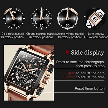 OLEVS Оригинален часовник за мъже Топ марка Луксозни кухи квадратни спортни часовници Модна кожена каишка Водоустойчив кварцов ръчен часовник Горещ