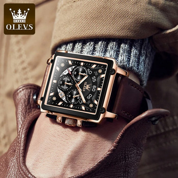 OLEVS Оригинален часовник за мъже Топ марка Луксозни кухи квадратни спортни часовници Модна кожена каишка Водоустойчив кварцов ръчен часовник Горещ