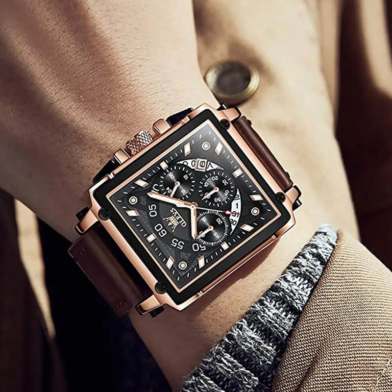 OLEVS Originaal Kell meestele Tippbränd Luksuslik Hollow Square Sport Kellad Moodne Nahast Rihm Veekindel Kvarts Käekell Kuum