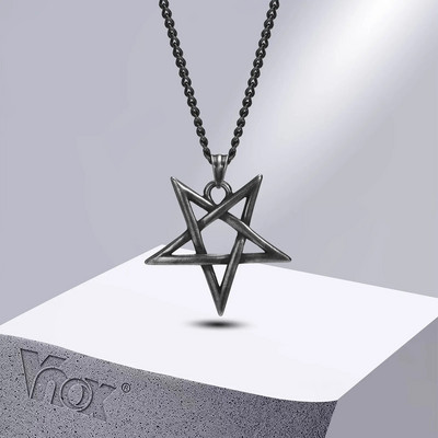 Ανδρικό κολιέ Vnox Star of David, Αισθητικό μενταγιόν φυλαχτό Hexagram, Ανοξείδωτο κολάρο για αγόρι