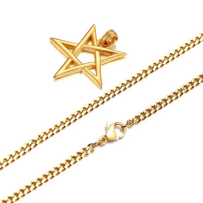 Ανδρικό κολιέ Vnox Star of David, Αισθητικό μενταγιόν φυλαχτό Hexagram, Ανοξείδωτο κολάρο για αγόρι