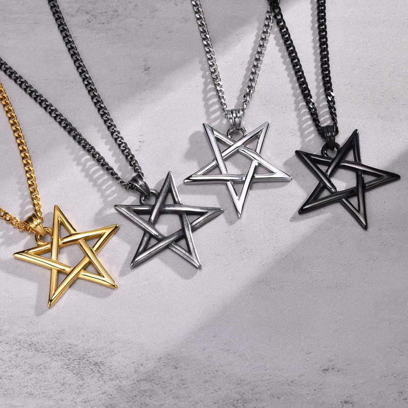 Ανδρικό κολιέ Vnox Star of David, Αισθητικό μενταγιόν φυλαχτό Hexagram, Ανοξείδωτο κολάρο για αγόρι
