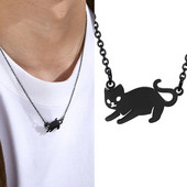 Νέο χαριτωμένο κολιέ με κρεμαστό κόσμημα μαύρης γάτας για άνδρες Γυναικεία Ανδρικά κολάρο από ανοξείδωτο ατσάλι Δώρο κοσμήματος για πάρτι για κατοικίδια ζώα