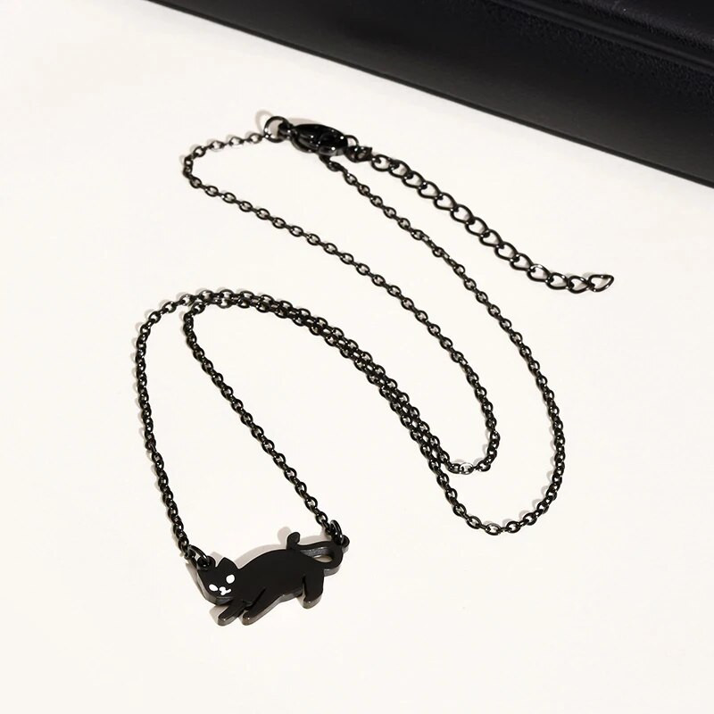 Νέο χαριτωμένο κολιέ με κρεμαστό κόσμημα μαύρης γάτας για άνδρες Γυναικεία Ανδρικά κολάρο από ανοξείδωτο ατσάλι Δώρο κοσμήματος για πάρτι για κατοικίδια ζώα