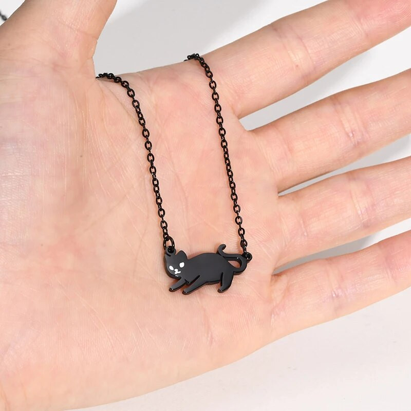 Νέο χαριτωμένο κολιέ με κρεμαστό κόσμημα μαύρης γάτας για άνδρες Γυναικεία Ανδρικά κολάρο από ανοξείδωτο ατσάλι Δώρο κοσμήματος για πάρτι για κατοικίδια ζώα