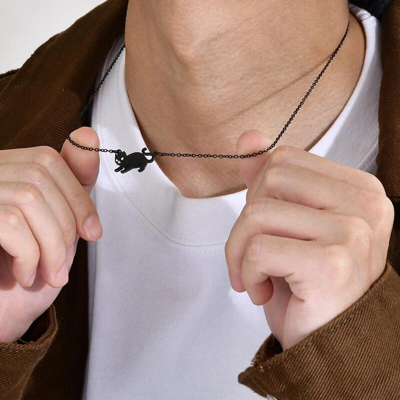 Νέο χαριτωμένο κολιέ με κρεμαστό κόσμημα μαύρης γάτας για άνδρες Γυναικεία Ανδρικά κολάρο από ανοξείδωτο ατσάλι Δώρο κοσμήματος για πάρτι για κατοικίδια ζώα