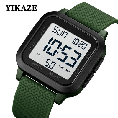YIKAZE Черен спортен часовник Мъжки дигитален часовник Будилник Хроно часовник 3 бара Водоустойчив военен мъжки часовник LED електронен ръчен часовник