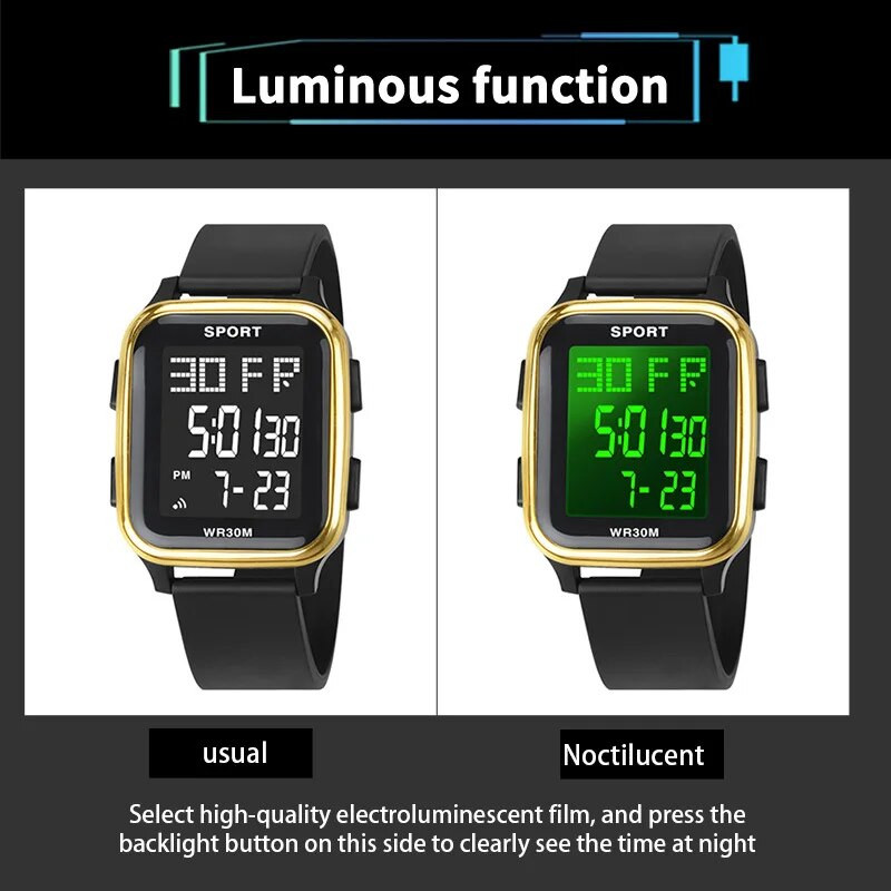 YIKAZE Sports Ανδρικό Ρολόι 3Bar Αδιάβροχο Ημερολόγιο Αντίστροφη μέτρηση LED Ηλεκτρονικά ρολόγια χειρός Ρολόι Ψηφιακό Ρολόι Ανδρικό Φοιτητικό Παιδικό