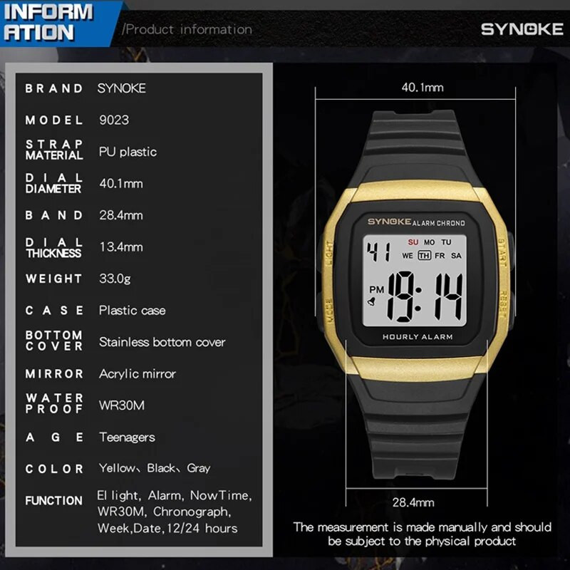 SYNOKE must digikell meestele LED helendav kronograafi käekellad nädala äratus elektrooniline kell reloj hombre klassikaline käekell
