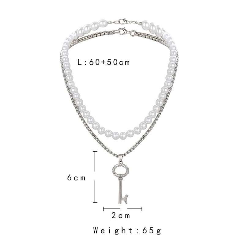 Hiphop dvisluoksnis vyriškas raktas pakabukas perlų vėrinys Punk nerūdijančio plieno kaklo grandinėlė vyrams Choker madingi papuošalai aksesuarai