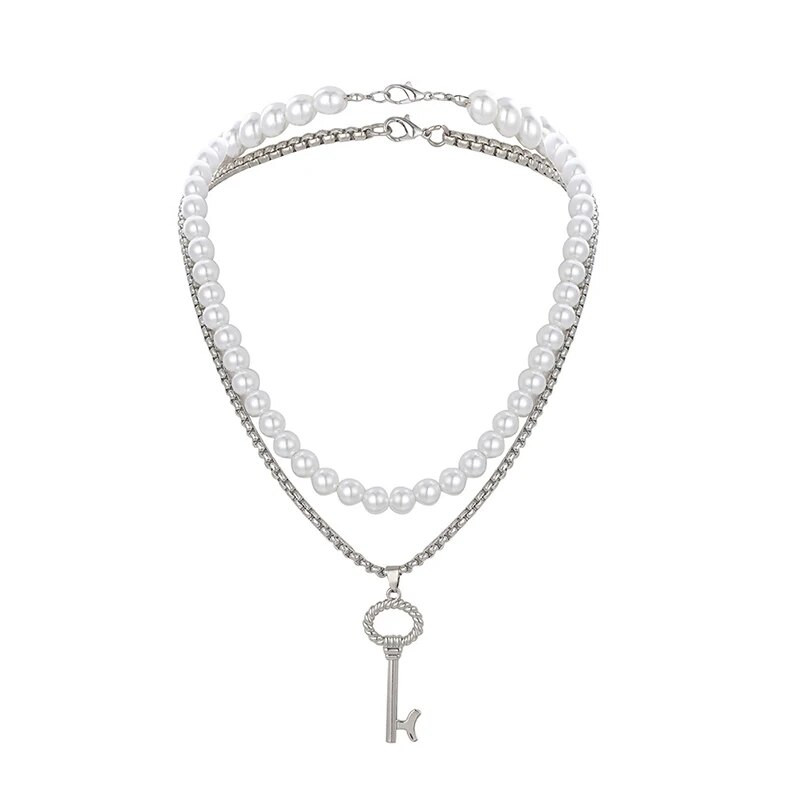 Hiphop dvisluoksnis vyriškas raktas pakabukas perlų vėrinys Punk nerūdijančio plieno kaklo grandinėlė vyrams Choker madingi papuošalai aksesuarai