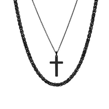Ανδρικό κρεμαστό κολιέ διπλής στρώσης από ανοξείδωτο ατσάλι Μαύρη αλυσίδα λαιμού Τσόκερ για ανδρικά αξεσουάρ χριστιανικής μόδας κοσμήματα