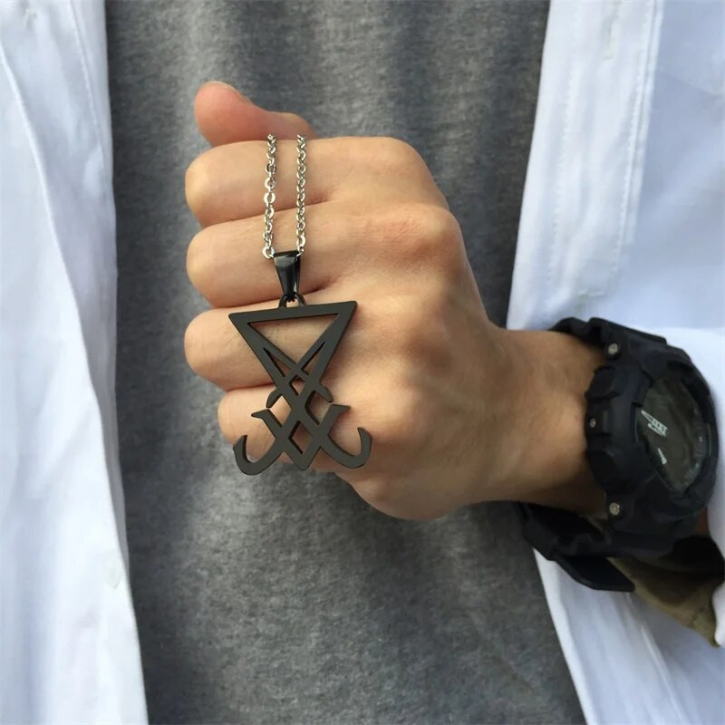 DEMONSKA STRANA LUCIFER SATANSKI NAKIT PEČAT SIGIL SIMBOL CHORONZON PRIVJESAK OGRLICA U CRNOJ GOTICI PAGAN SATAN UNISEX DRAGULI