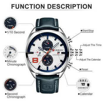 CURREN Мъжки водоустойчив календар с шест извода Хронограф Спортен военен мъжки часовник Топ марка Луксозен кожен мъжки часовник 8324