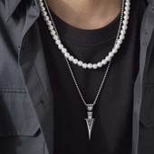 „Rock Punk“ nerūdijančio plieno „Arrowhead Primal“ karoliai vyrams „Tibal Spearhead“ banglenčių papuošalai su 8 mm imituojančia perlų grandinės apykakle