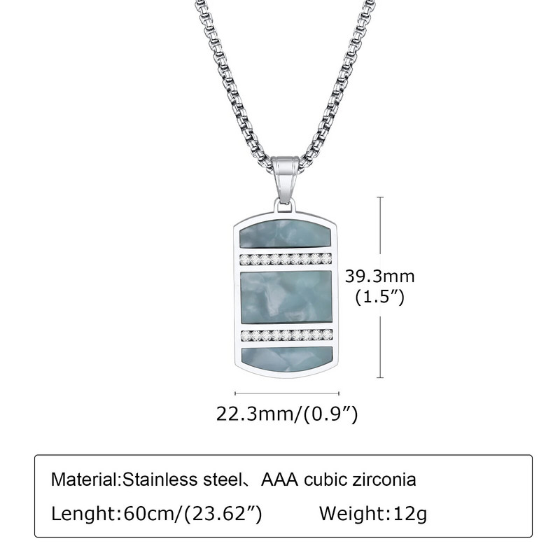 Mprainbow Dog Tag karoliai vyrams su CZ akmens inkrustacija, kinų tradicijos žalsvai mėlynos spalvos akmens kvadratinės geometrinės pakabuko apykaklės dovanos