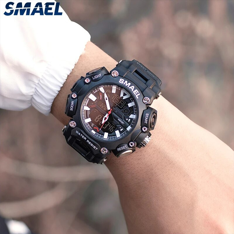 Sportiniai laikrodžiai Vyriški SMAEL prekės ženklo žaisliniai vyriški laikrodžiai Military Army S Shock 50 m Neperšlampami rankiniai laikrodžiai Madingi vyriški laikrodžiai Sportas
