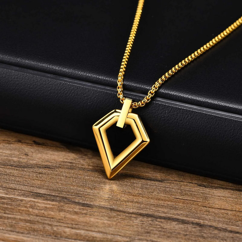 Vyriški paprasti geometriniai karoliai berniukams, vandeniui atsparus nerūdijančio plieno tuščiaviduris kvadratinis daugiakampis pakabukas, dovanos jam papuošalai