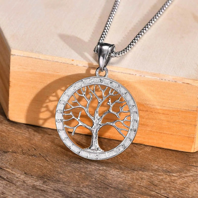 Κολιέ Vnox Stylish Family Tree of Life ανδρικά, Αντιαλλεργικό ανοξείδωτο μενταγιόν Norse Viking, Box Chain 50/55/60/70cm