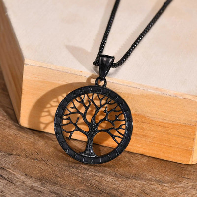 Κολιέ Vnox Stylish Family Tree of Life ανδρικά, Αντιαλλεργικό ανοξείδωτο μενταγιόν Norse Viking, Box Chain 50/55/60/70cm