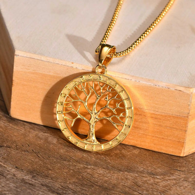 Κολιέ Vnox Stylish Family Tree of Life ανδρικά, Αντιαλλεργικό ανοξείδωτο μενταγιόν Norse Viking, Box Chain 50/55/60/70cm