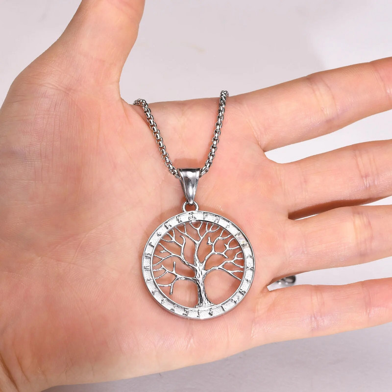 Κολιέ Vnox Stylish Family Tree of Life ανδρικά, Αντιαλλεργικό ανοξείδωτο μενταγιόν Norse Viking, Box Chain 50/55/60/70cm
